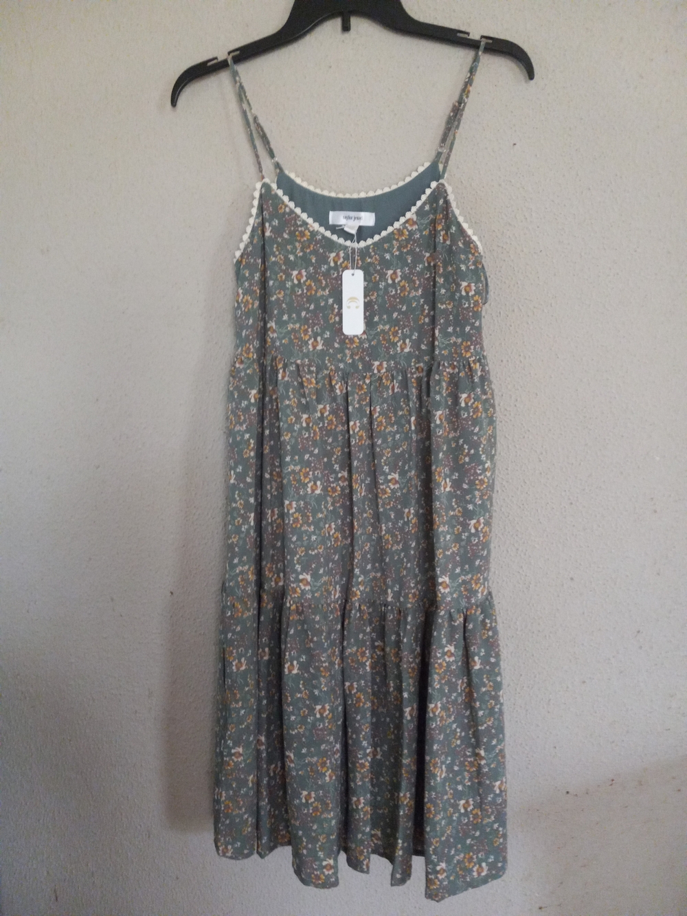 Charming Charlie Sage Green Floral Tiered Mini Dress